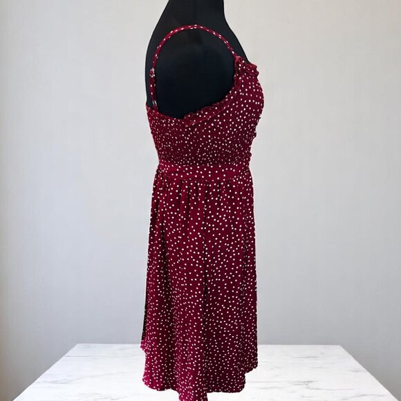 Women Floral Burgundy Ruffled Neckline Sundress - Picture 6 of 9